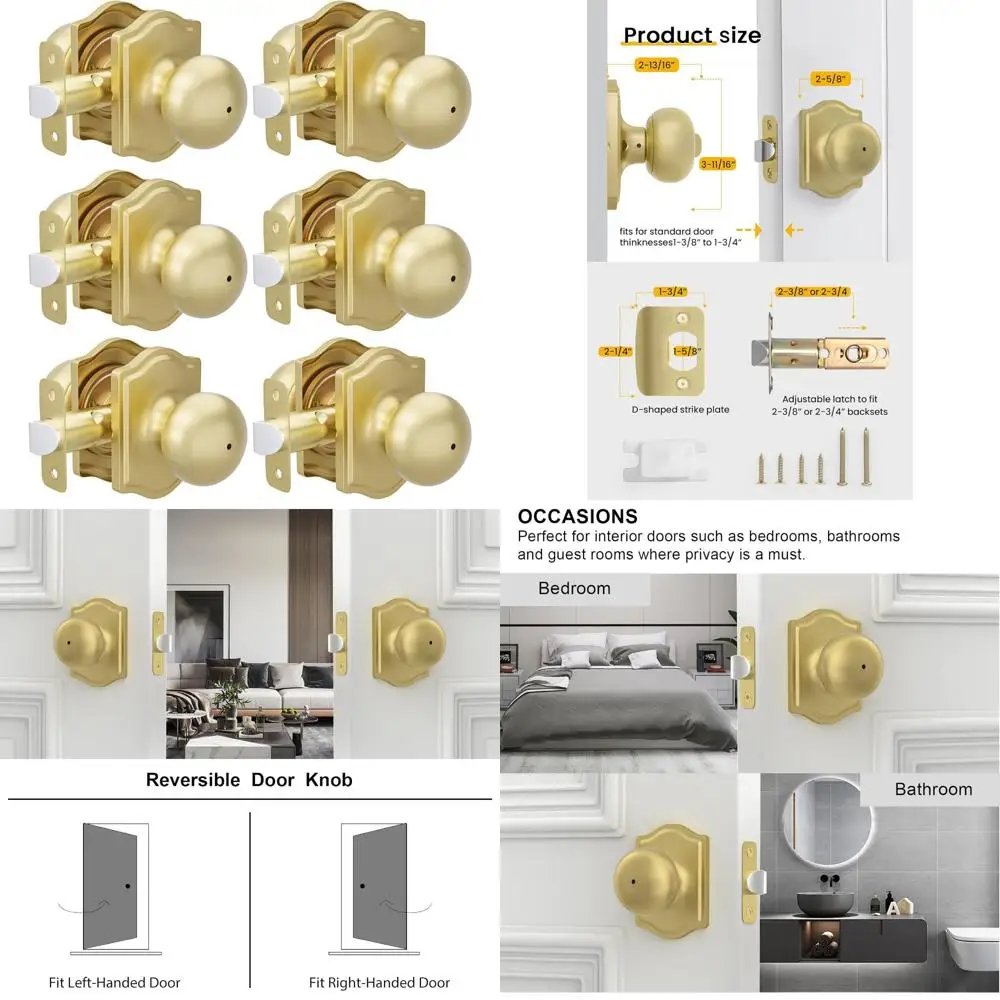 

Дверные ручки конфиденциальности из матового золота — упаковка из 6 штук для интерьера спален и ванных комнат, классическая фурнитура для внутренней двери с золотой отделкой