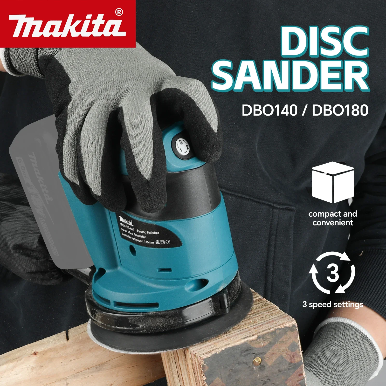 Makita 18V Random Orbital Sander DBO180Z, Cordless Rechargeable, Perfect for Sanding Wood, Putty & Polishing, Bare Tool Only