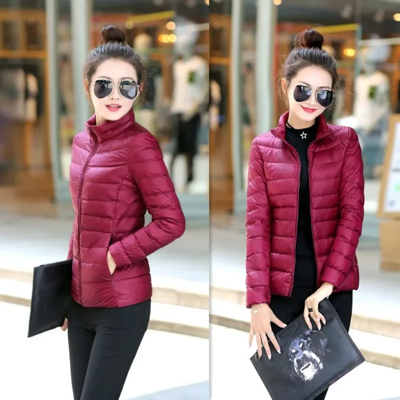 Ultra-light  Thin Women Jackets 2024 Autumn Winter Jacket Coats Short Standing Collar Warm Coat Women's Outerwear Female 3XL