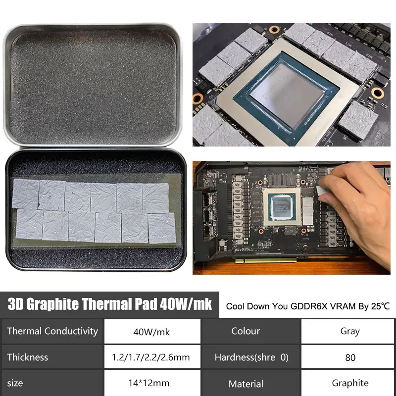 Imagem -02 - Upsiren-almofada de Graxa Térmica 3d Graphene Cooling Pad Memória Cooling Grease Pad Circuito Integrado Gddr 6x Vram 40w