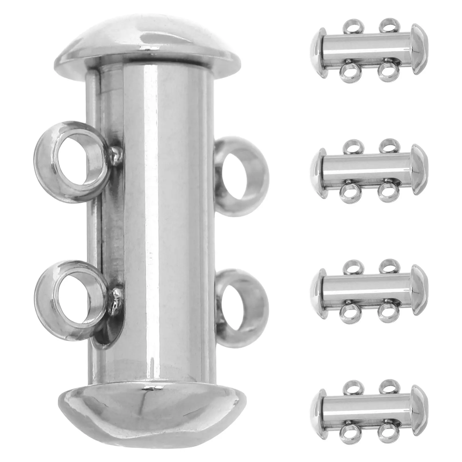 

5Pcs Double Row Stainless Steel Necklace Clasp Multi Layer Connector DIY Jewelry Layering and Bracelet Fastener