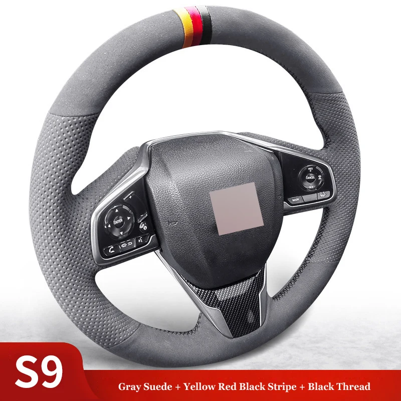Anti-Slip Genuine Leather Suede Steering Wheel Cover Wrap Car Accessories for Honda CIVIC 10 / CR-V CRV / CLARITY / FK8 TYPE R
