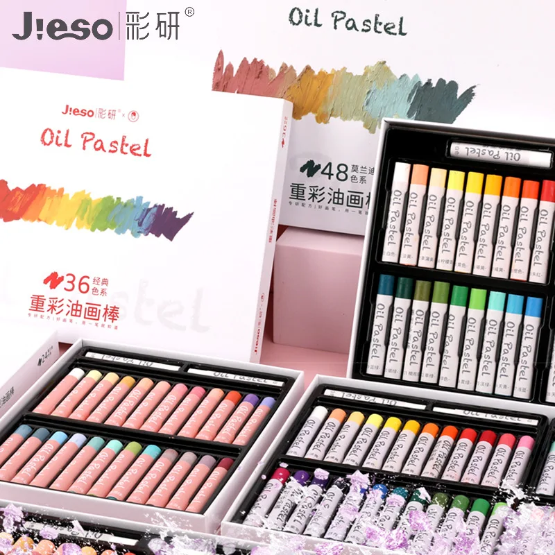 Heavy Color Oil Pastel Set in Hard Box, 24 36 48 Color Soft Crayon Sticks for Drawing, Sketching and Blending, Macaron Classic