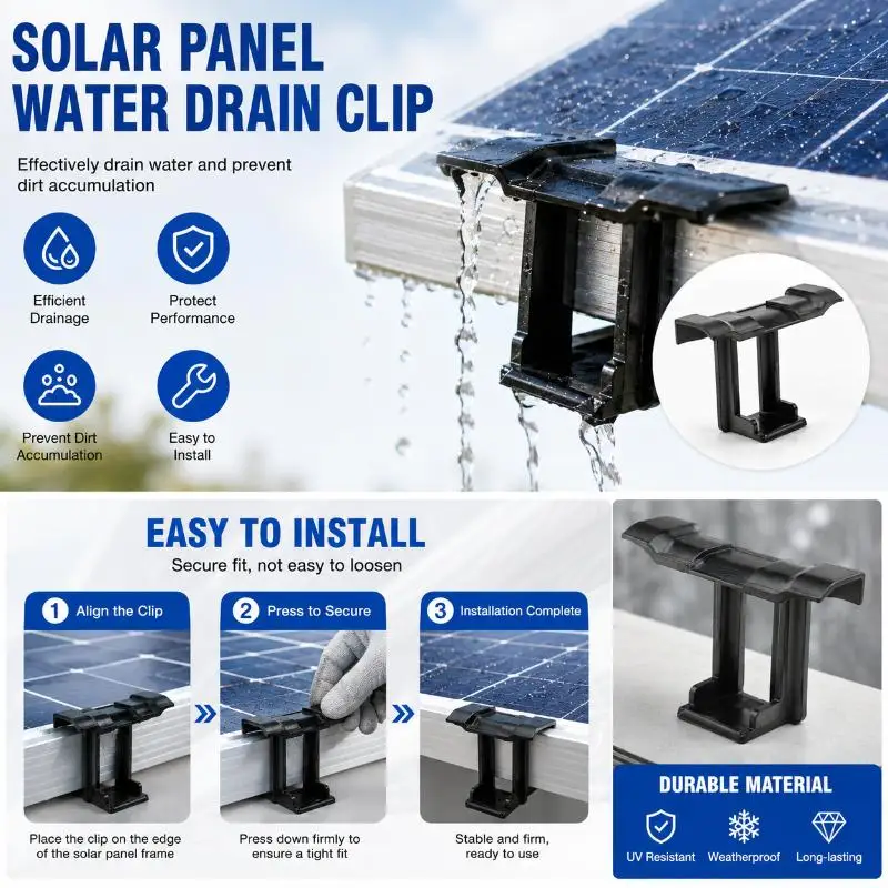 4Pcs 35/40/45mm PV Water Drainage Clips Solar Panel Stagnant Water Dust Removal Mounting Accessories