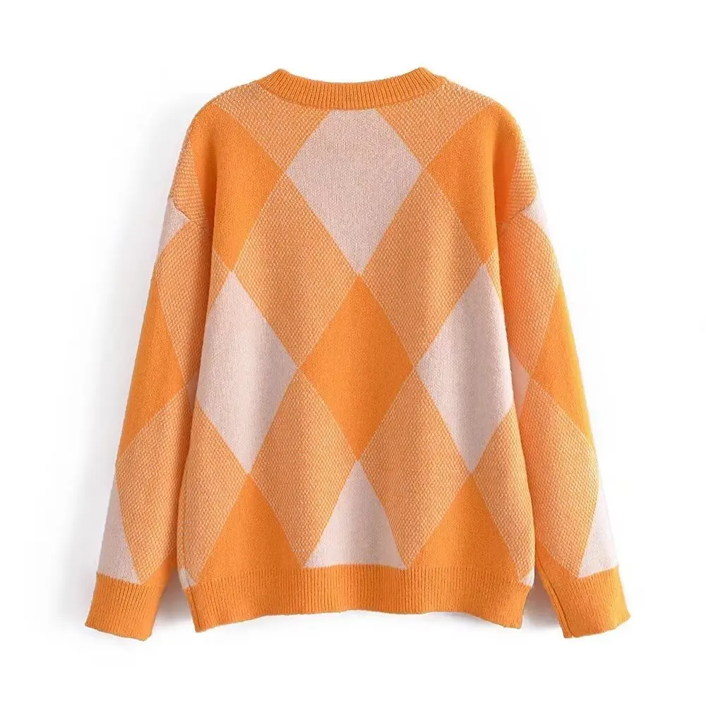 Spring Autumn Striped Color-block Knitted Sweater Women Fashion Thin Section Long-sleeved Loose Lazy Sweater Pullover Female