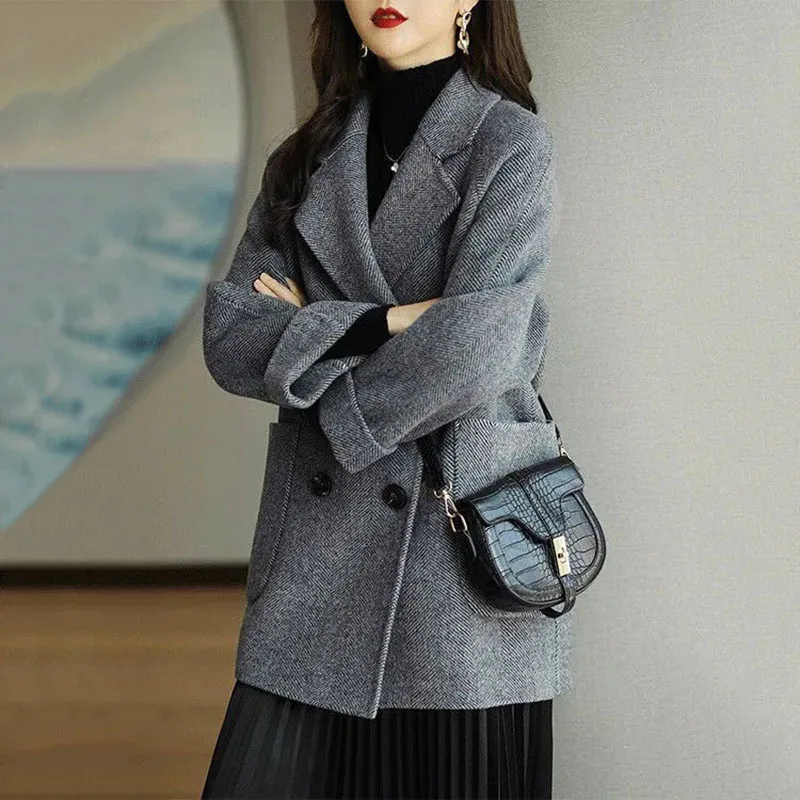 New Autumn Winter Fashion Long Woolen Jacket Loose Female Casual Blazer High End Woolen Coat Professional Women's Clothing 4XL