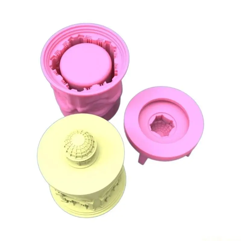 

D46E DIY Building Storage Jars Silicone Mold with Lid Flower Pot Making Supplies
