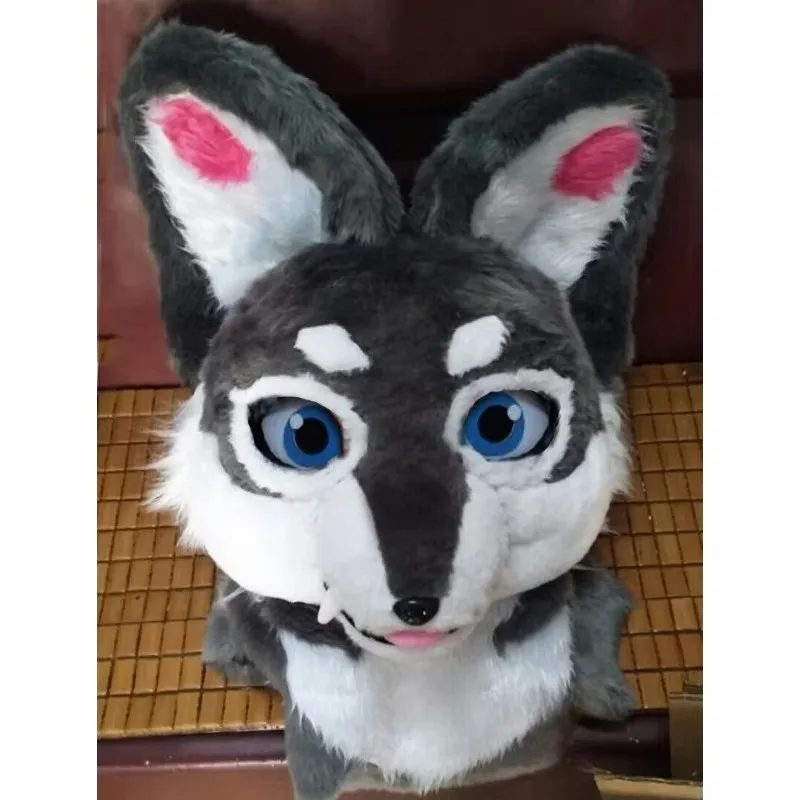 Husky Dog Fox Mascot Head Long Fur Party Halloween Fur Role Play Head