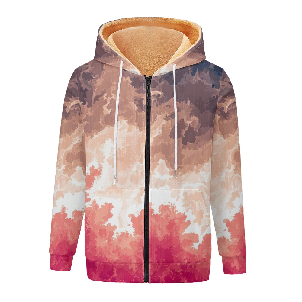 Chaqueta de mujer con gradiente de arte fluido, abrigos estampados con cremallera, sudadera con capucha, forro polar para invierno ​ Ropa de calle cálida para motocicleta