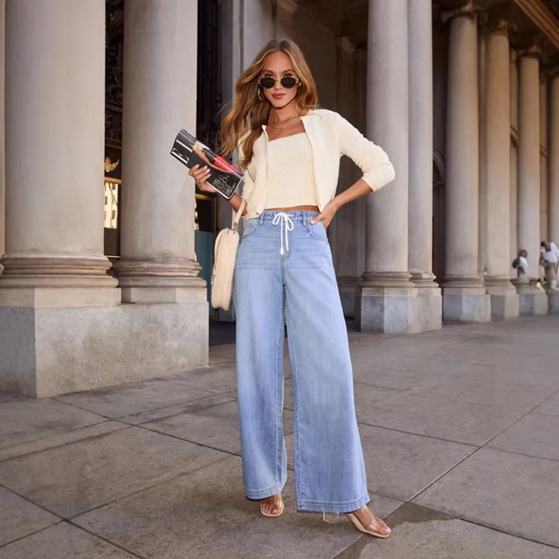 

New Women's High Waist Jeans Loose Solid Color Straight Slimming Leisure Loose Wide Leg Long Jeans Fashion Women Pants