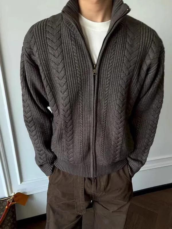 

Cleanfit Couple's Knitted Sweater Men's Winter High Street Sle Stand Collar Open Cardigan Casual Loose Fit Long Sve