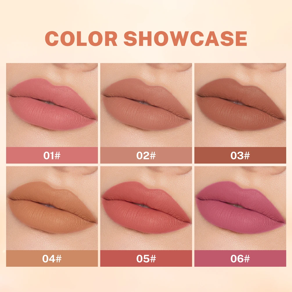 QIBEST 6 Colori Rossetto Opaco Impermeabile Velluto Pigmento Nude Rouge Lunga Durata Lip Stain Cosmetici Professionali Bellezza Balsamo per le labbra