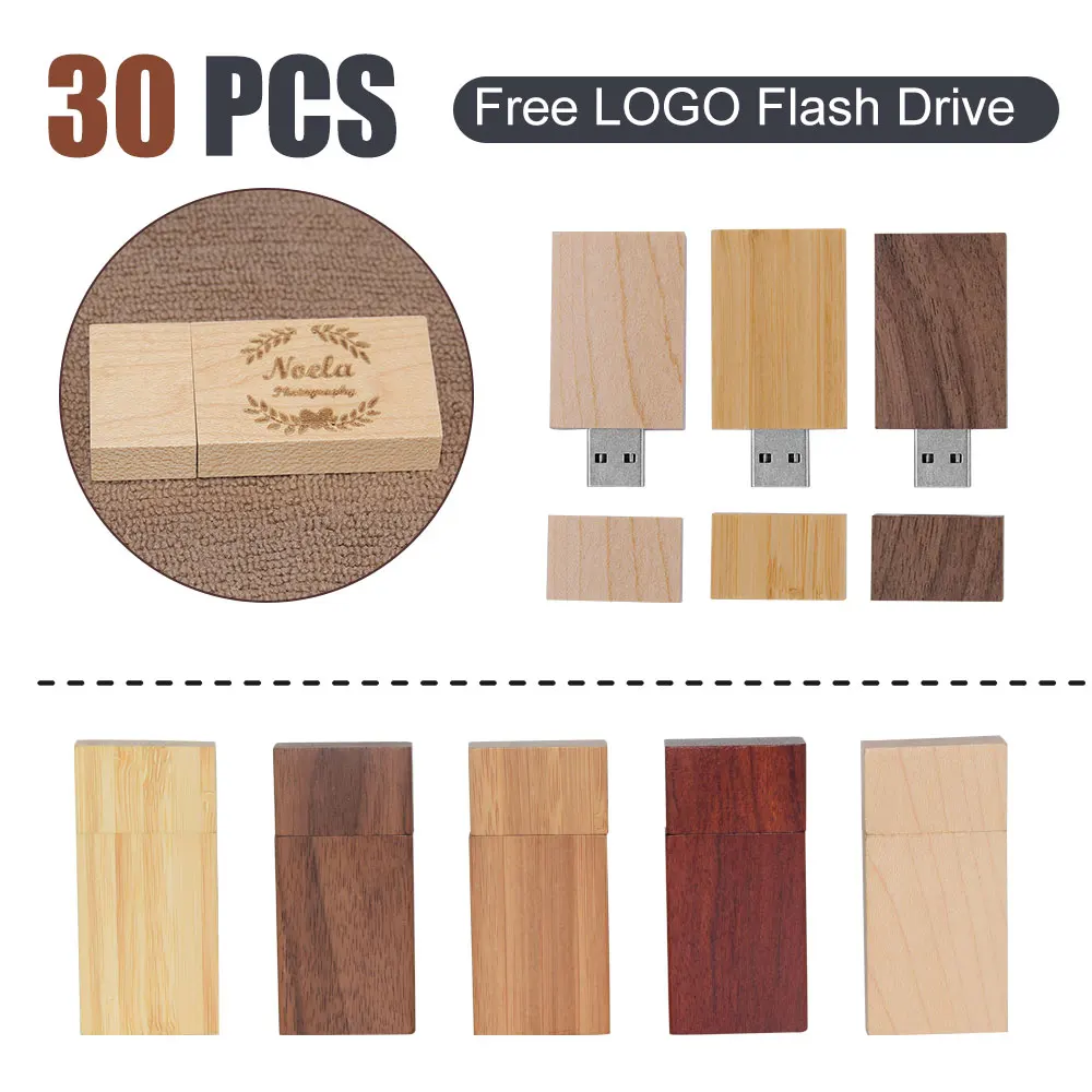 30PCS/LOT USB 2.0 Flash Drives 4GB 8GB 16GB Wooden Free Laser Logo 64GB Pen Drive Memory Stick 32GB Creative gift U disk