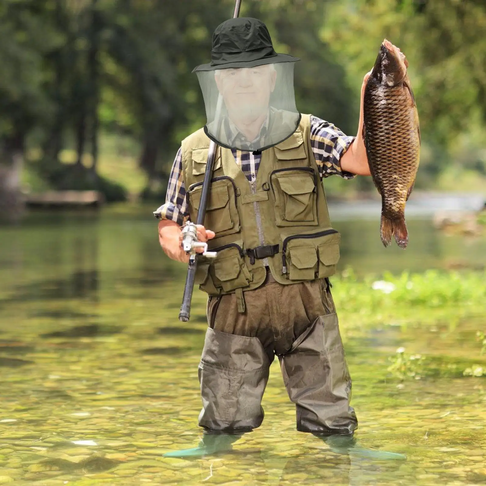 

Hat With Netting For Fly Sun Protection Fishing Hats With Netting Nylon Mesh Neck Cover Breathable Fishing Accessories For