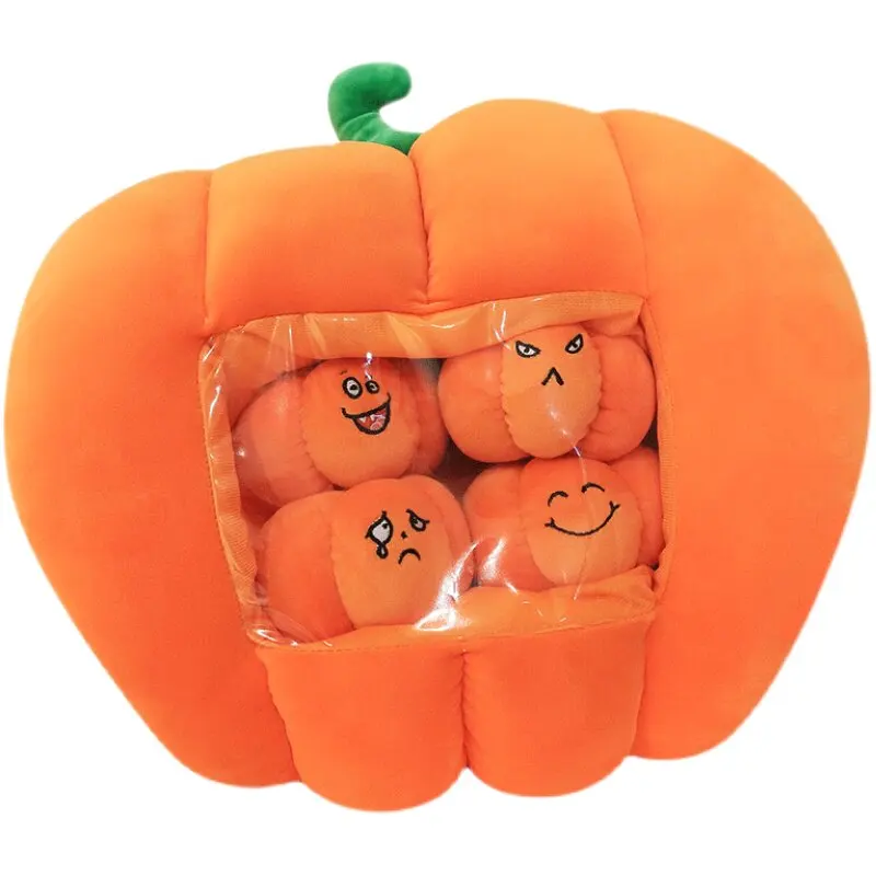 Cozy Pumpkin Shaped Throw Pillow with Visible Hand Pouch Backrest Cushion for Living Room Halloween Present