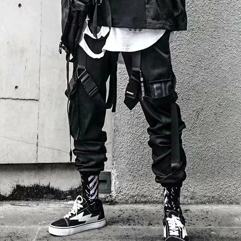 

Joggers Cargo Pants for Men Casual Hip Hop Hit Color Pocket Male Trousers Sweatpants Streetwear Ribbons Techwear Pants