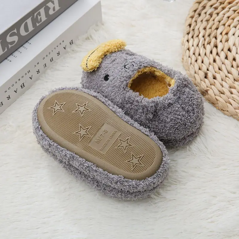 New Fashion Toddler Boy Slippers Indoor Winter Cartoon Fish Plush Warm Kid House Footwear Soft Rubber Sole Home Shoes Baby Items