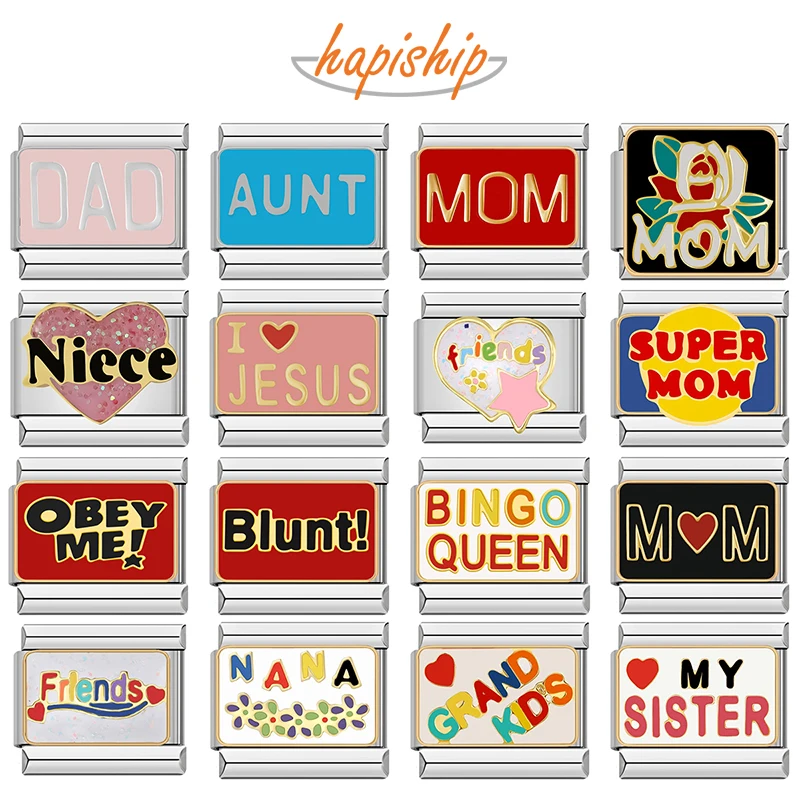 Hapiship 2024 Women\'s Gift Fashion Mom Dad Sister Italian Charms Links Beads Fit 9mm Stainless Steel Bracelet DIY Jewelry ZH029