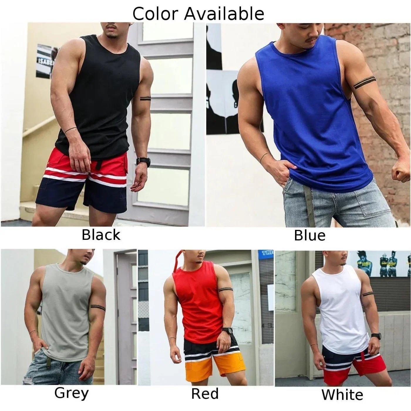 Fashion Men\'s Gym Tanks Tops Bodybuilding Fitness Sleeveless T Shirt Solid Color O-neck Sportswear Man Vests