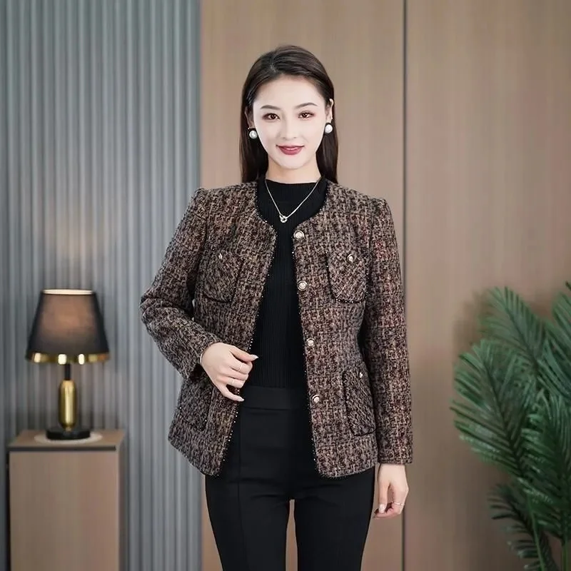 Frühling Herbst Frauen Rundhals Kurze Outwear Koreanische Damen Große Größe 5XL Tops Mantel 2025, Weibliche Mode Patchwork Casual Jacke