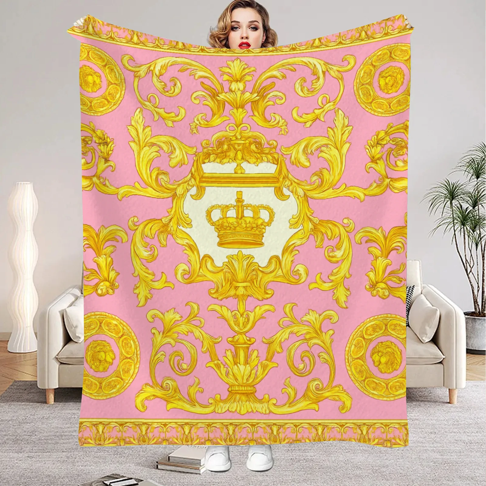 1Pc Digital Printed Luxury Modern Style Flannel Blanket Mattress Cover Blanket for Family Beds,Sofas,Offices,Outdoor Camping