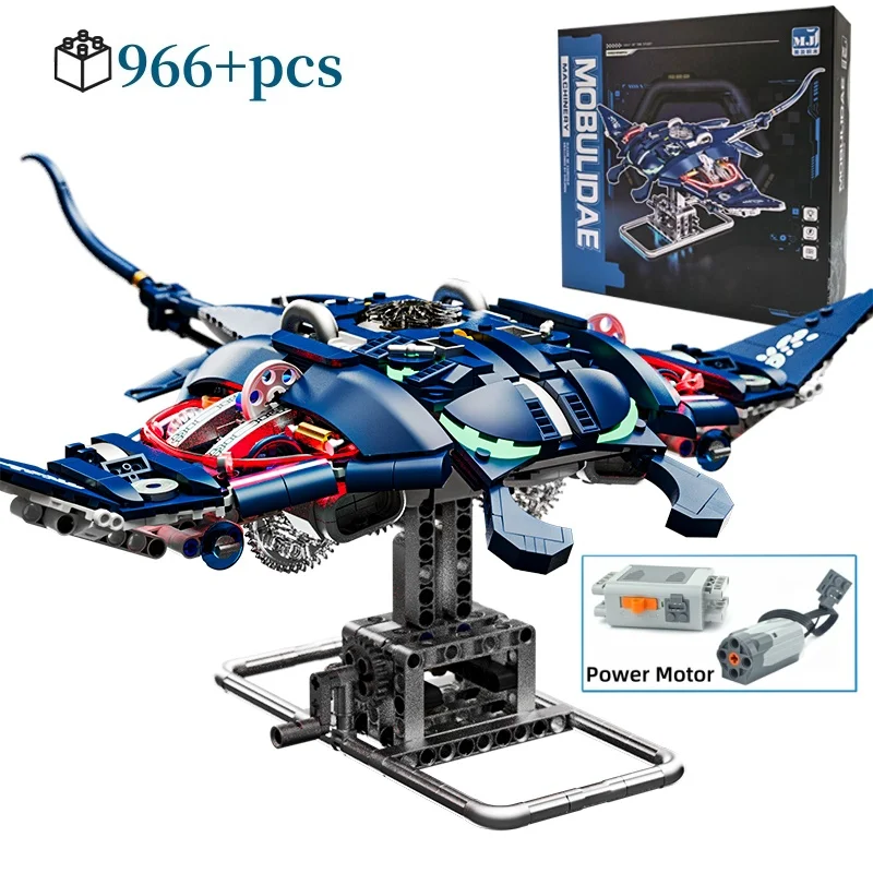 Manta mecánica creativa Ray, conjunto de animales marinos, Motor de potencia, bloques de construcción, modelo creativo, juguete de montaje para niños, regalos de cumpleaños