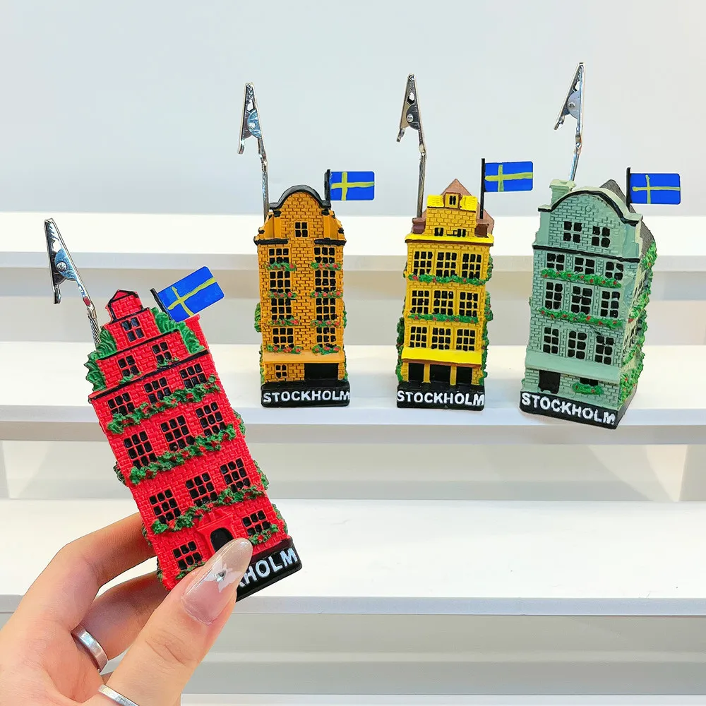 Stockholm Old Town Colorful Building 3D Resin Photo Clip, Swedish City Souvenir, Desk Decor & Collectible