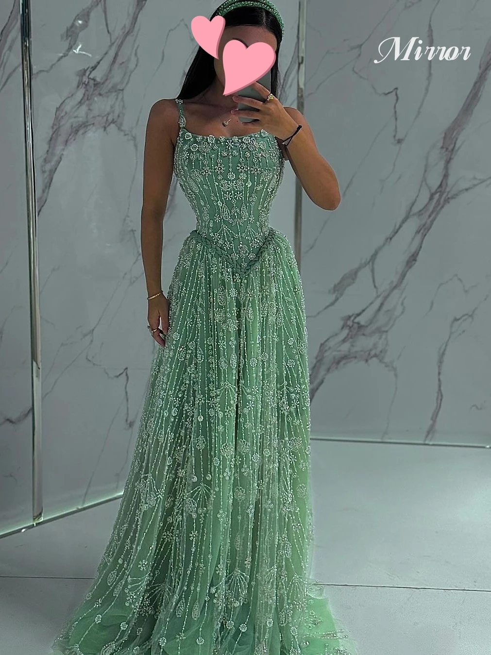 Mirror Dress Elegant Vintage Sweet Green Beads Lace Spring A-Line Customized Formal Occasion Prom Dress Evening Party Gowns