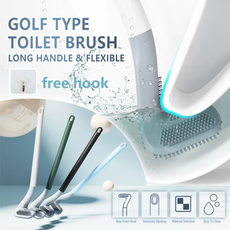 

Long Handle Toilet Brush With Hook Wall-mounted Bendable Silicone Flexible Soft Brush Head Toilet Cleaning Brush For Bathroom