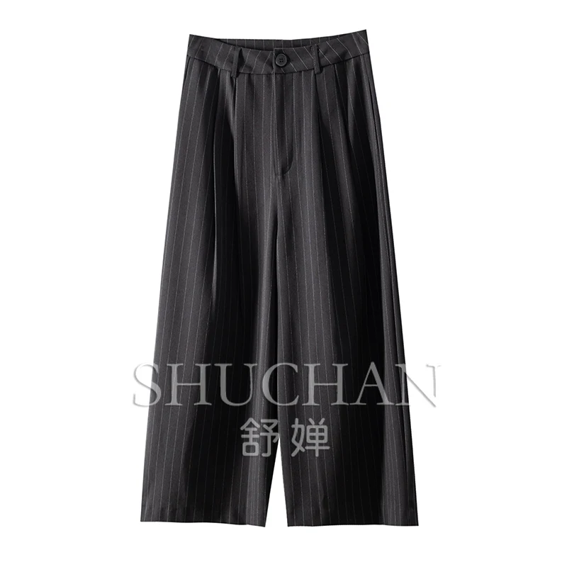 

New Stripe High Waist Drape Loose Wide Leg Cropped Pants Women 02F4 Streetwear Women Pantalones Mujer Verano 2025