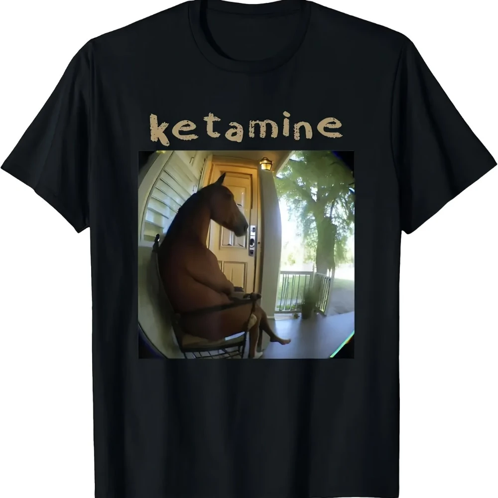 Camiseta divertida con meme de caballo y ketamina para hombre, humor veterinario de emergencia sentado en silla, camiseta informal de verano con cuello redondo