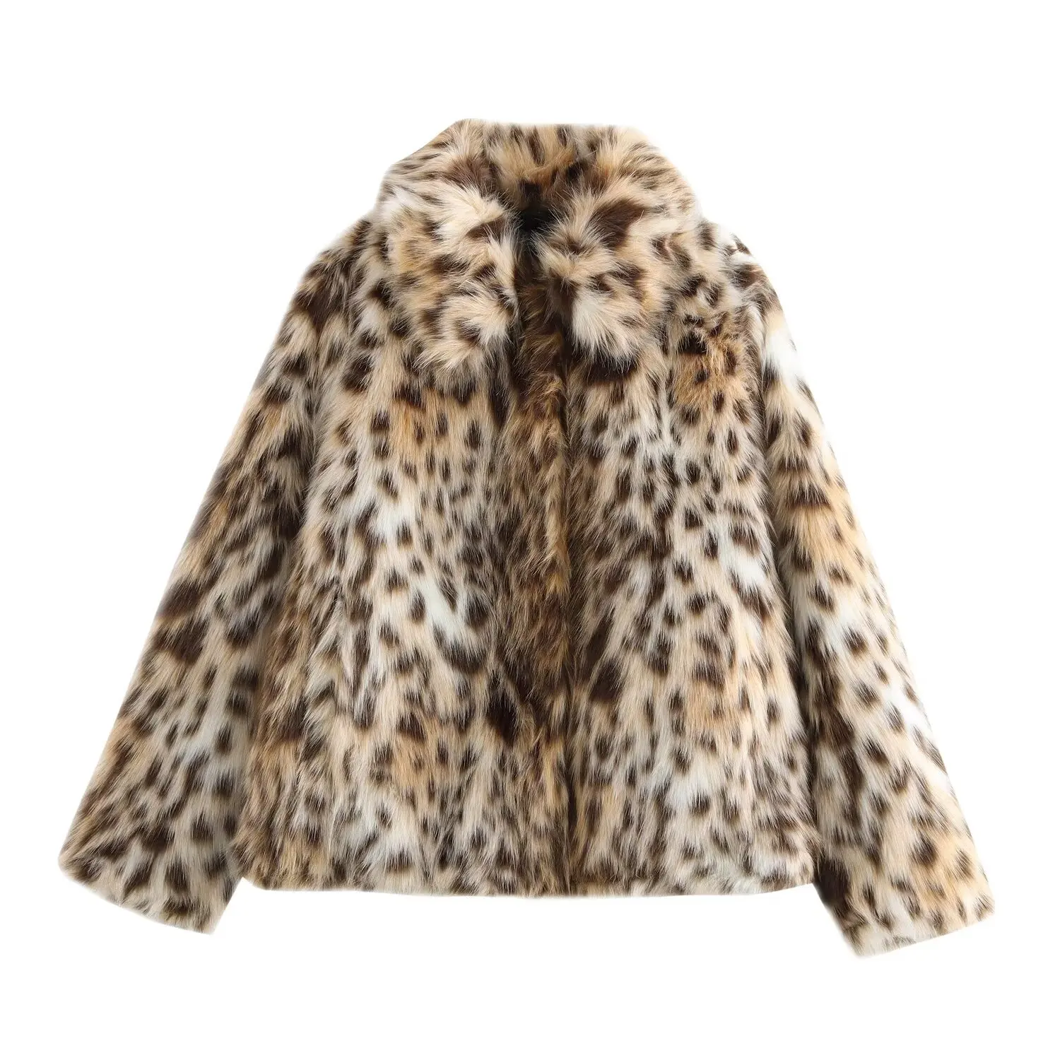 Moda feminina alta rua casaco de pele do falso feminino outono inverno manga cheia elegante deslocamento leopardo impressão jaquetas streetwe