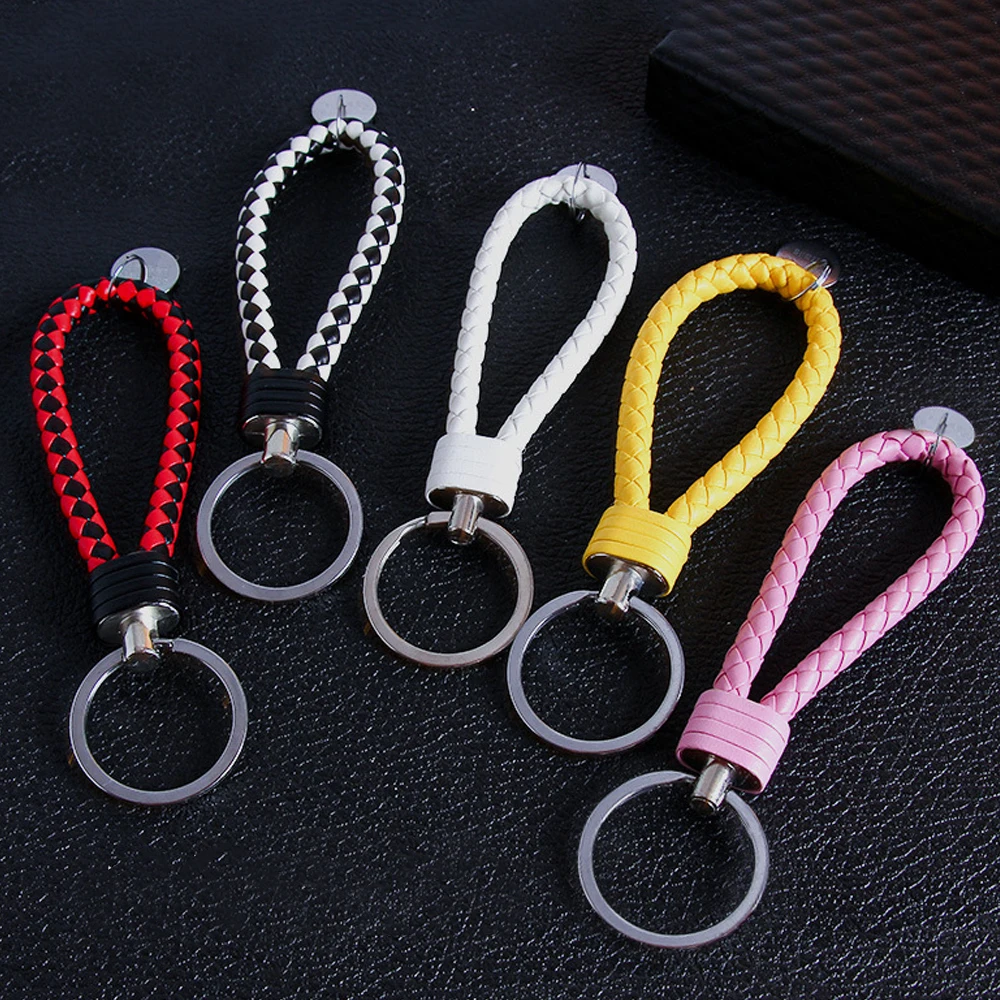 Multicolor Pu Leather Woven Rope Keychain For Men Women Car Key Holder DIY Handbag Ornaments Handmade Keyring Accessories Gift