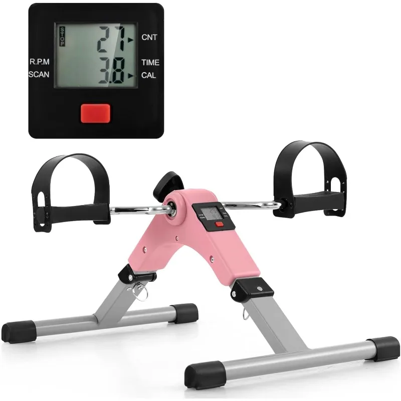 

Goplus Exercise Bike, Folding Under Desk Bike Pedal Exerciser with LCD Display, Adjustable Resistance, Portable Lightweight