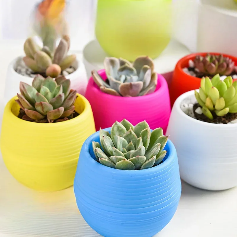 Colorful Rainbow Plastic Stone Pill Flowerpot Home Office Garden Balcony Succulents Plants Desktop Pots Creative Small Pot