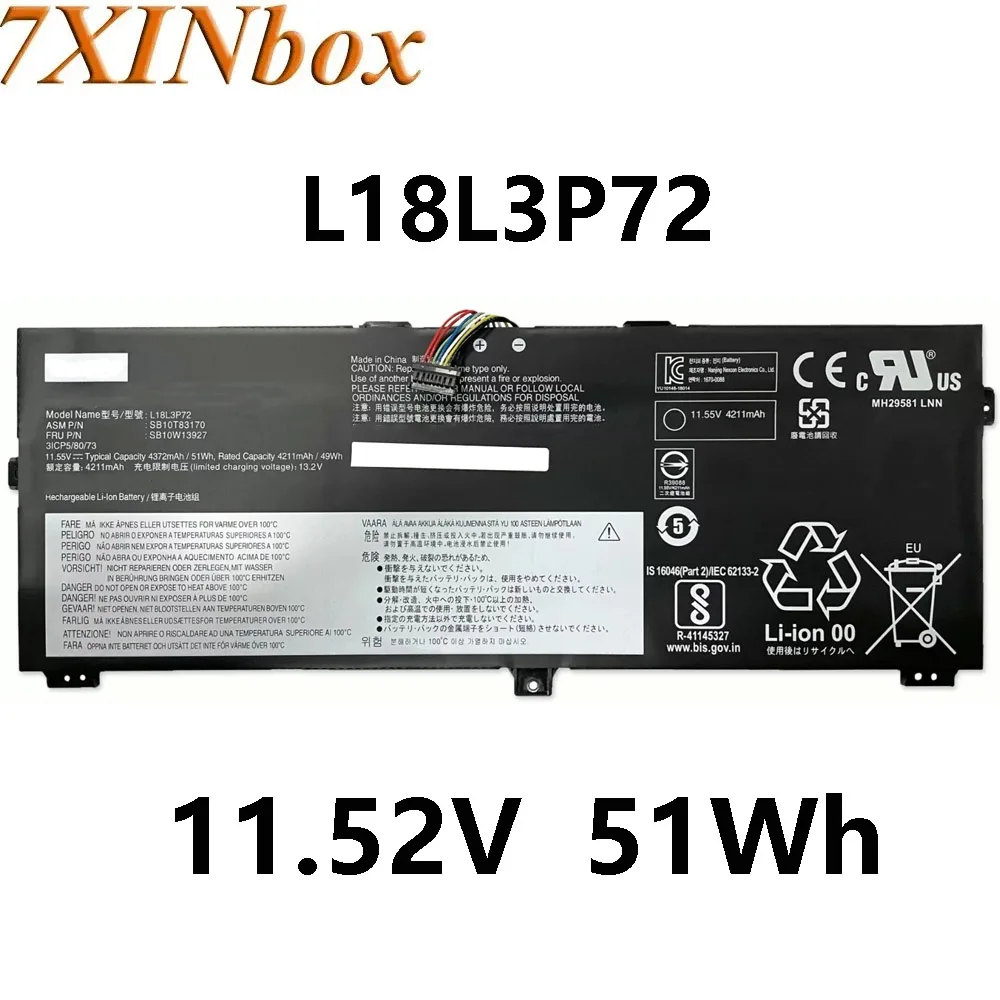 

7XINbox 02DL021 L18L3P72 SB10K97659 11.52V 51Wh Laptop battery For Lenovo ThinkPad X390 Yoga SB10T83170 SB10T83171