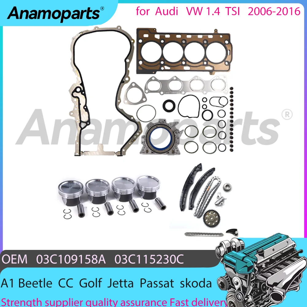 For 06-16 1.4 TSI Audi A1 VW Beetle CC Golf Jetta Passat skoda Fabia 1.4T L Overhaul Rebuild Timing chain piston kit 03C103383AH