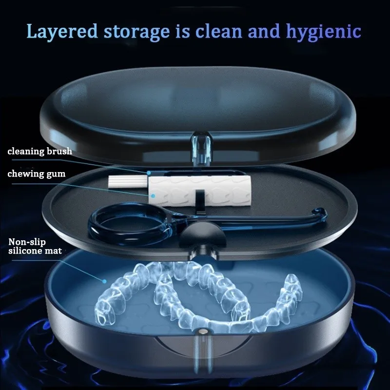 Dental Double Layer Box Denture Cleaning Box Retainer Storage Case Magnetic Braces Storage Box Set Portable