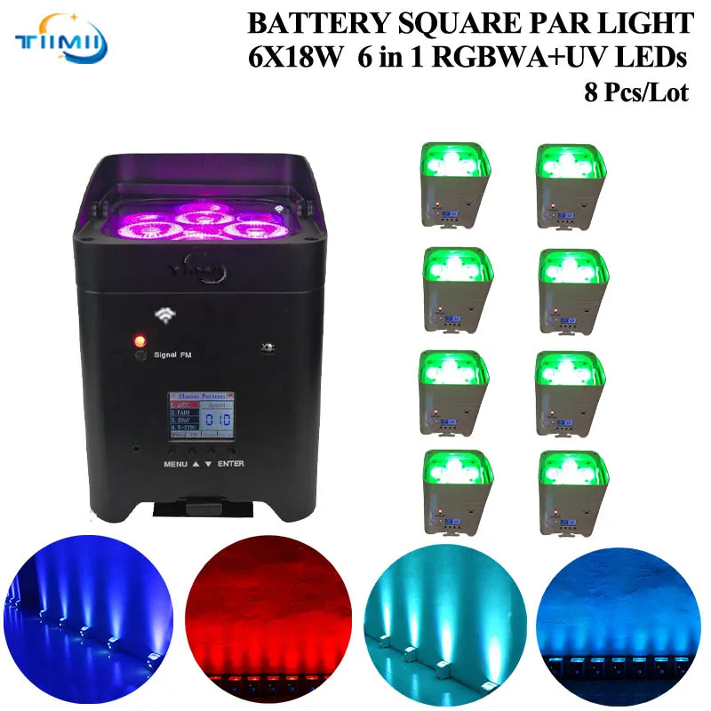 8pcs Wireless Battery Powered Par Light 6x18W 6x15 WRGBWAUV 6IN1 Remote Wifi Portable Par LED Stage Effect Light