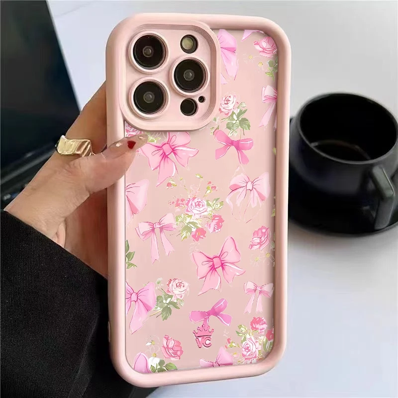 

Pink Bowknots Flowers Silicone Phone Case For Xiaomi 14T Pro Cases Xiaomi 11 Lite 5G NE 15 14 13 12 13T 12T 11T Shockproof Cover