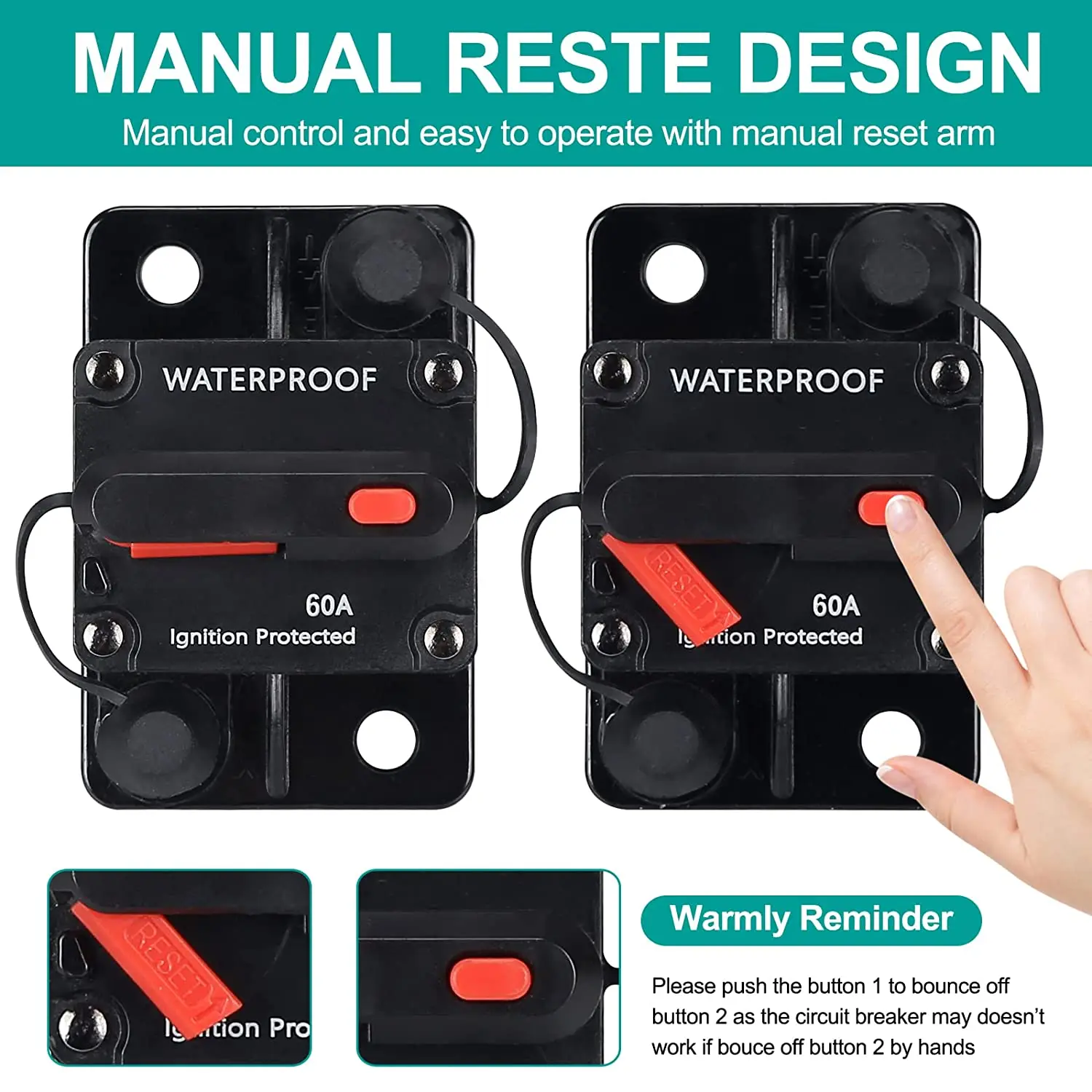 Rocker Switch Aluminum Panel 2 Gang Toggle Switches Waterproof 5Pin ON/Off Pre-Wired Switch for RV Truck Caravan Vehicles