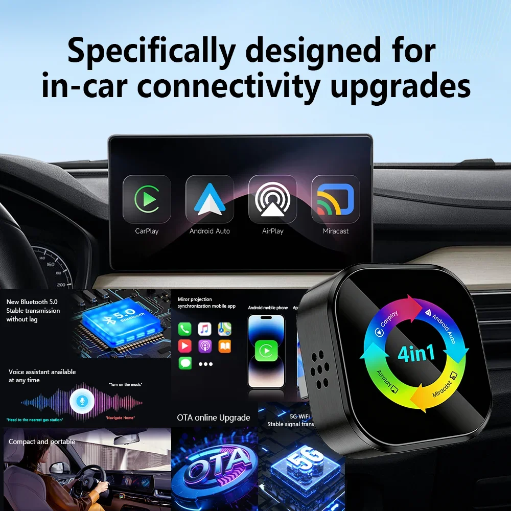 4in1 Wireless Carplay Adapter 2026 Upgrate for Apple/Android Mirror Link Screen USB Plug Play Smart Car System Carplay Wireless