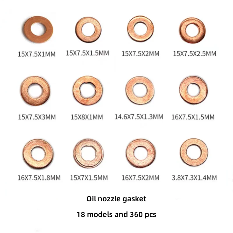 

360PCS Diesel Common Rail Injector Nozzle Copper Sealing Gasket Fuel Repair Tool Gasket O-Ring