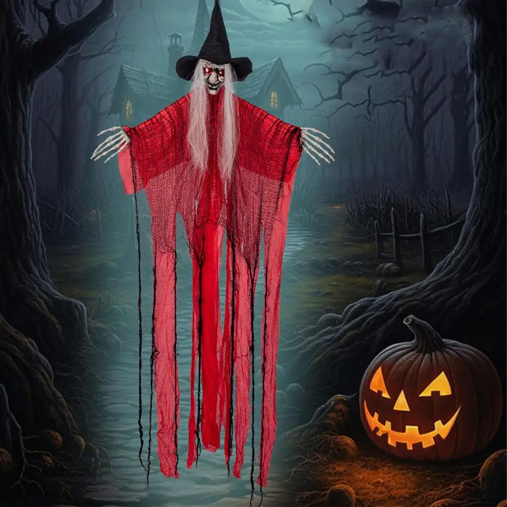 Halloween Witch Hanging Ghost Sound Control Light Up Red Witch Ghost Horror Hanging Ghosts Halloween Witch Hanging Ghost