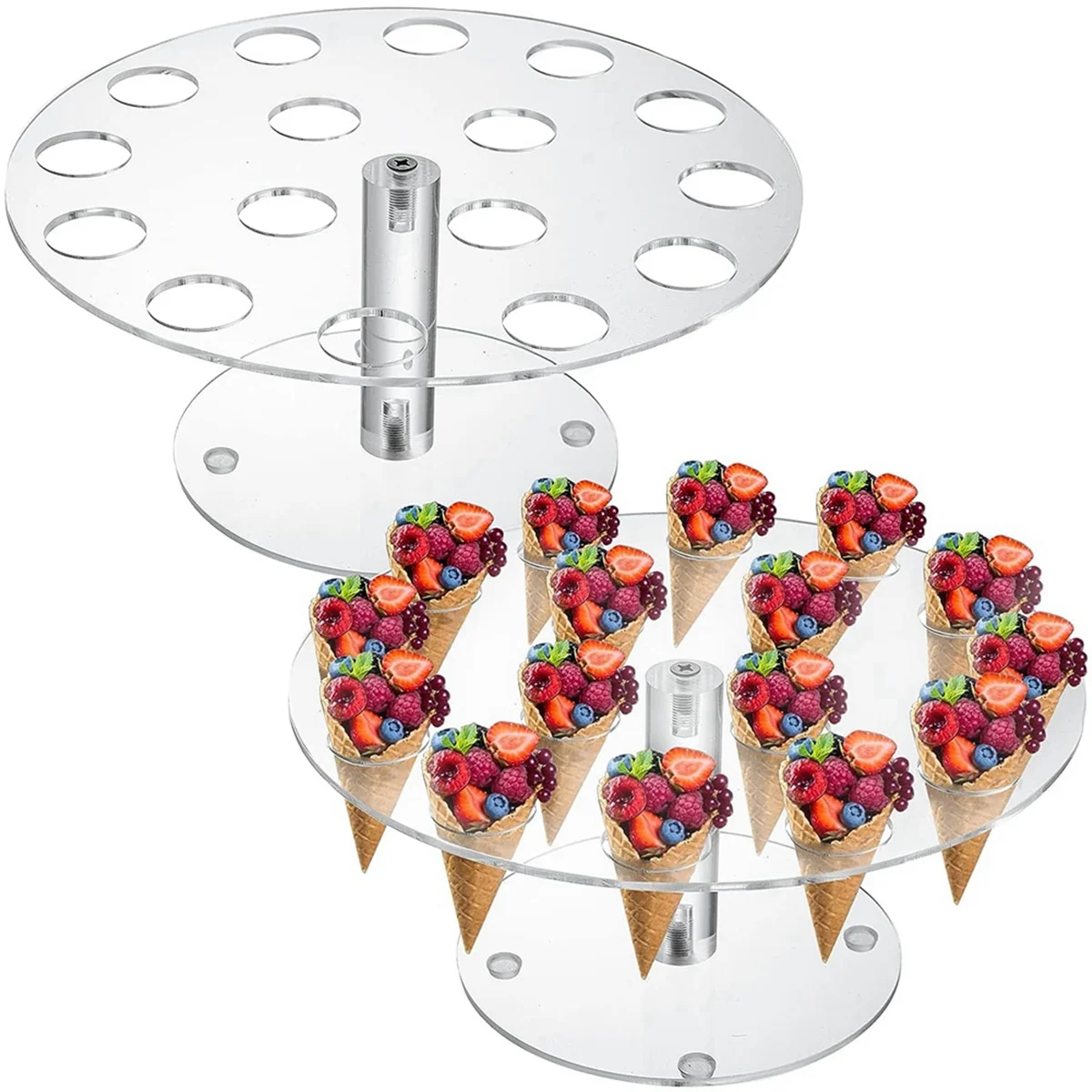 2 Pack Ice Cream Cone Holder, 16 Holes Acrylic Ice Cream Cone Display Stand, Clear Waffle Hand Roll Sushi Display Rack