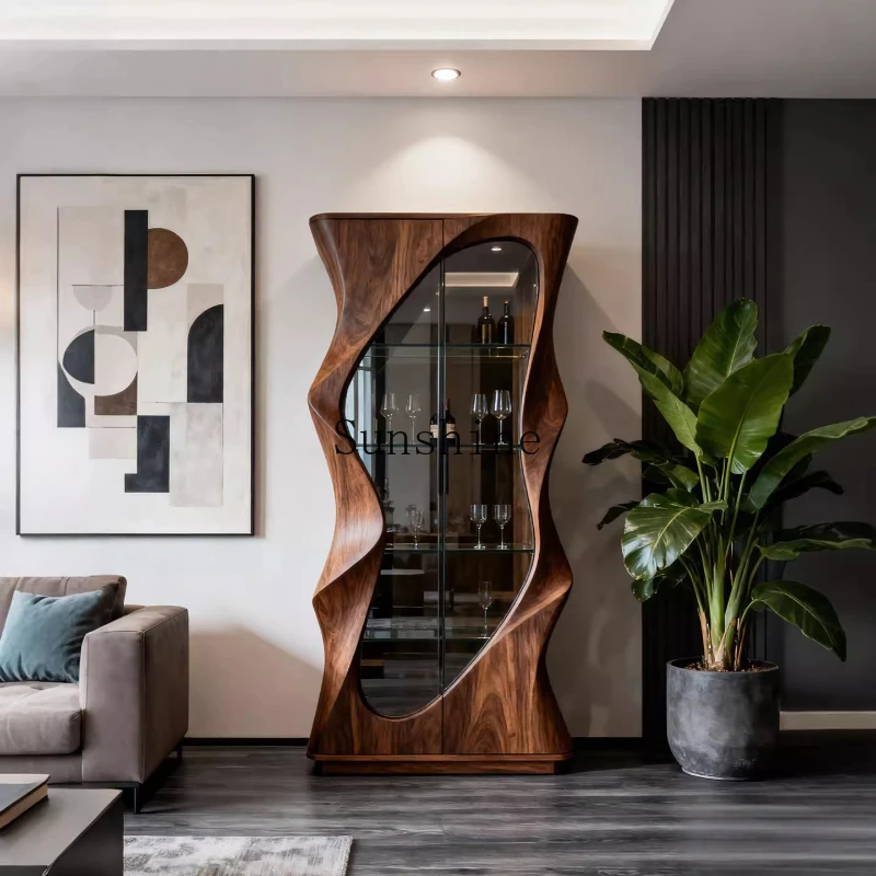 

Italian minimalist, glass wine cabinet, design, creative solid wood special-shaped