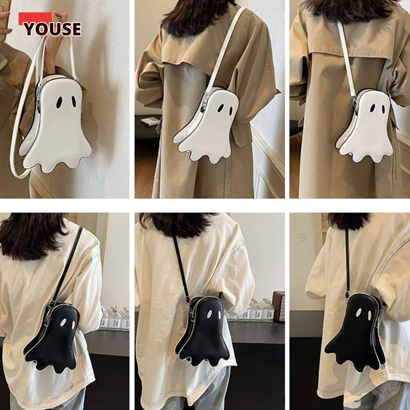 

Женская сумка через плечо на Хэллоуин, забавная стильная сумка с изображением призрака, пародия, женская сумка через плечо с рисунком призрака, сумка-мессенджер из искусственной кожи