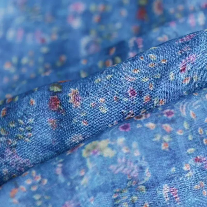 Pure Ramie Printed Fabric - Rural style Floral Women's Dress, Shirt, Large Swing Skirt Fabric