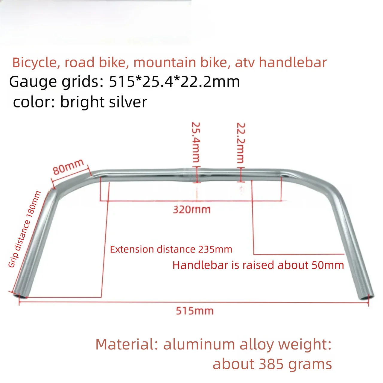 515mm Aluminum Alloy Beach Cruiser Handlebar 25.4mm Retro Upright Comfortable for Fixed Gear City Mountain Bikes view 4