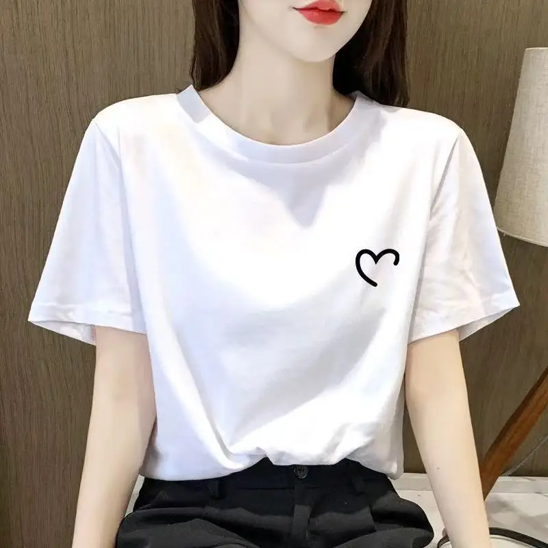 Loose Pure Cotton White Short Sleeve Women's T-shirt Korean Style Summer Fashion Youthful Slimming Base Layer Shirt